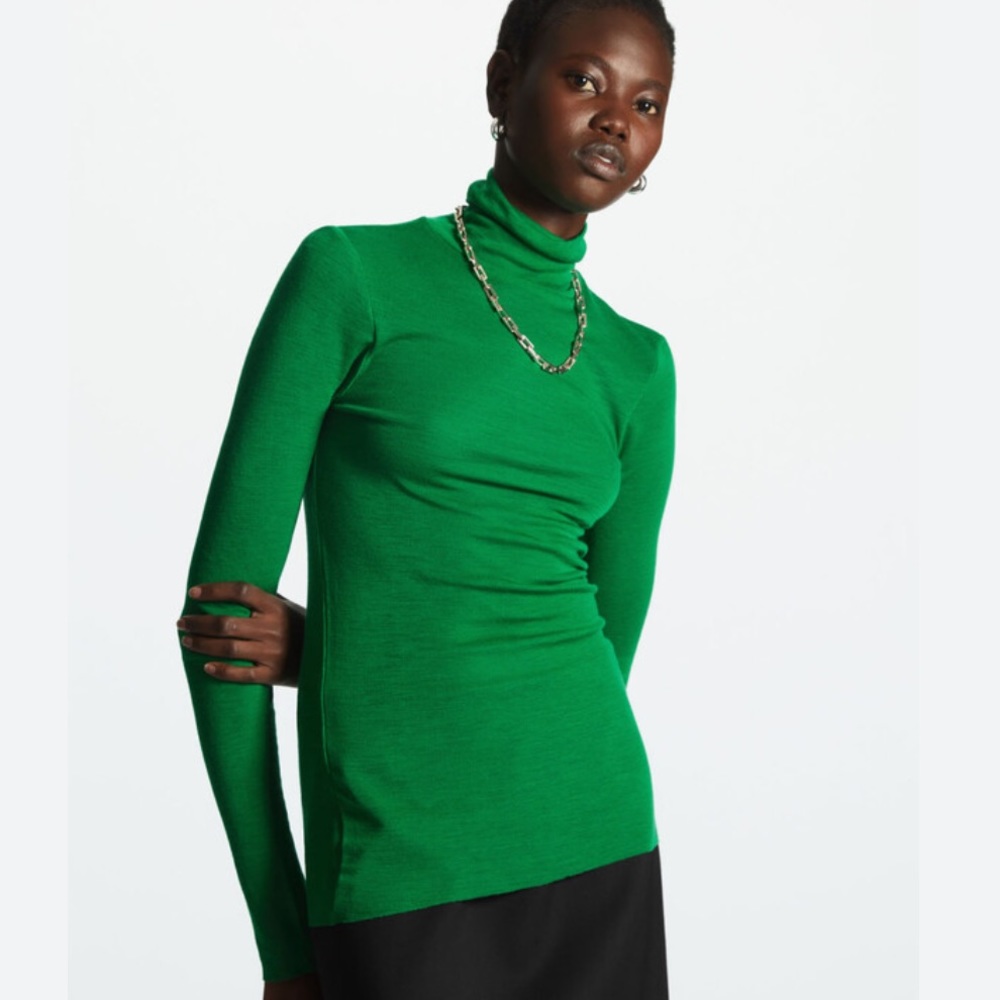 COS Green Turtleneck Top
